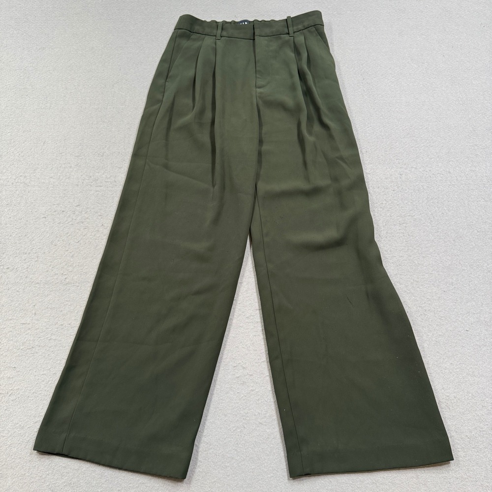 Gap 365 Baggy Trousers Womens 6 Olive Green Pleated High Rise Wide Leg Chic Boho